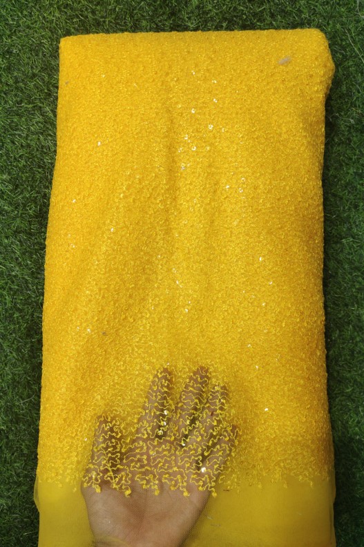 Yellow Net Fabric With Net Wok